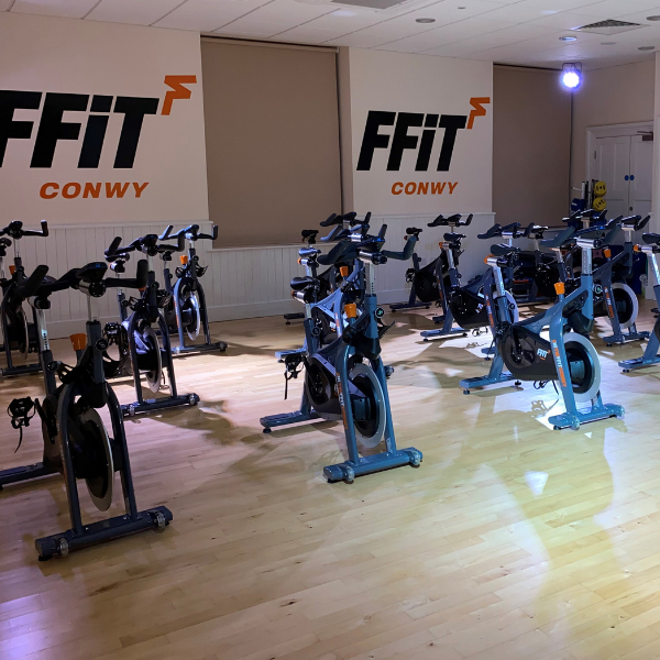 Picture of spin bikes in the Hwb Fitness Studio