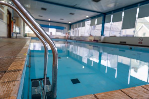 Low level view across swimming pool.